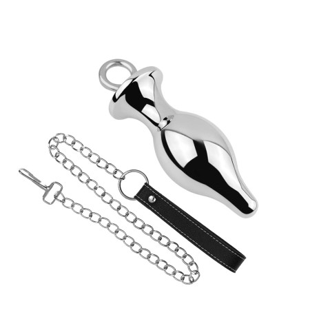 Plug Anal Metálico Pequeño con Aro Extractor y Correa
