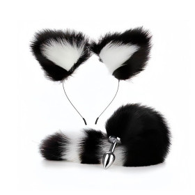 Plug Anal Pequeño Cola de Gato y Orejas Blanco y Negro Plug Anal Pequeño Cola de Gato y Orejas Blanco y Negro