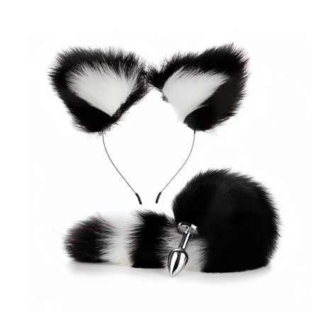 Plug Anal Pequeño Cola de Gato y Orejas Blanco y Negro