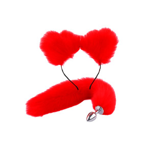 Plug Anal Pequeño Cola de Gato y Orejas Rojo Plug Anal Pequeño Cola de Gato y Orejas Rojo