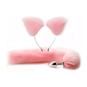 Plug Anal Pequeño Cola de Gato y Orejas Rosa Plug Anal Pequeño Cola de Gato y Orejas Rosa