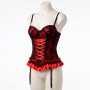 Corset Passion Rojo y Negro con Encaje y Trenzado Elegante