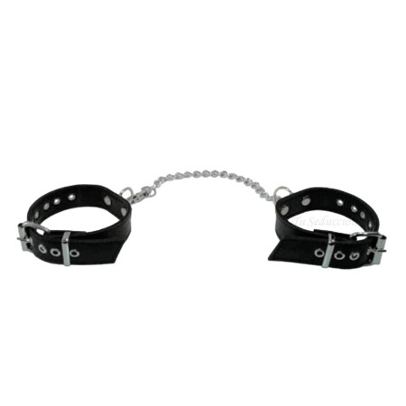 Esposas Finas de Cuero con Cadena Larga y Mosquetón Negras  | Ts Ma...