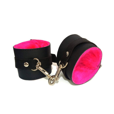 Esposas de Cuero y Peluche Rosa Chicle Mosquetón Grande  | Ts Mayor...
