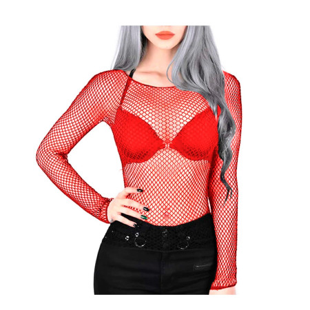 Camiseta de Red Manga Larga Roja Pasionel  | Ts Mayorista | Sex Sho...