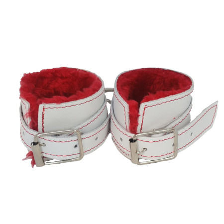 Esposas Chicas Cuero Blanco y Peluche Rojo con Mosquetón  | Ts Mayo...