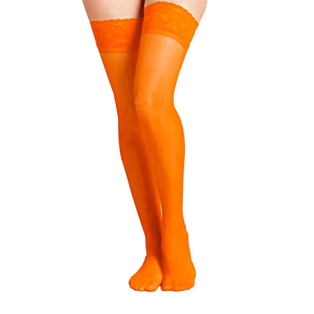 Medias Lisas con Puntilla Siliconada Naranja Fluo Malena  | Ts Mayo...
