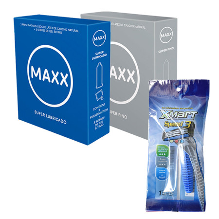 2 Cajas de Preservativos Maxx x 3 u. c/u y 1 Maquina de Afeitar de ...